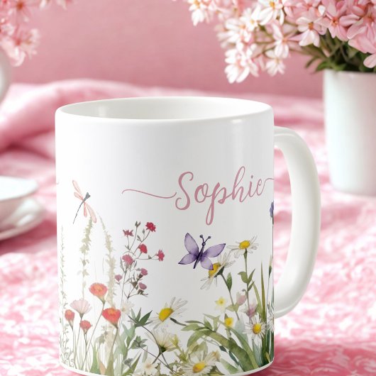Wildflowers Roze Aangepaste script naam Koffiemok