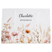 Wildflowers roze beige bruidsmeisje naam groot cadeauzakje (Voorkant)