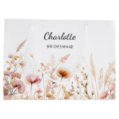 Wildflowers roze beige bruidsmeisje naam groot cadeauzakje (Achterkant)