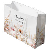 Wildflowers roze beige bruidsmeisje naam groot cadeauzakje (Voorkant Gekanteld)