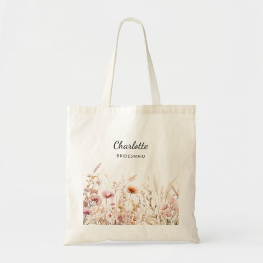 Wildflowers roze beige bruidsmeisje tote bag (Voorkant)
