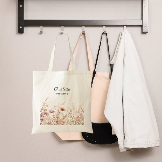Wildflowers roze beige bruidsmeisje tote bag