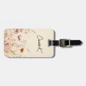 Wildflowers roze beige crème naam script bagagelabel (Voorkant horizontaal)