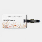 Wildflowers roze beige crème naam script bagagelabel (Achterkant horizontaal)