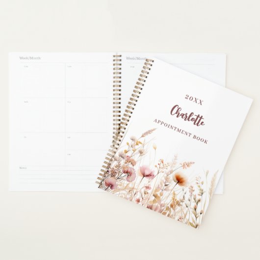Wildflowers roze beige naam afspraken 2026 planner (Display)