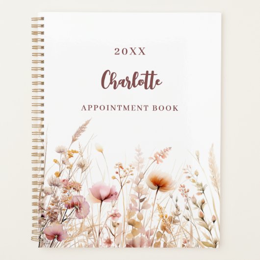 Wildflowers roze beige naam afspraken 2026 planner (Voorkant)