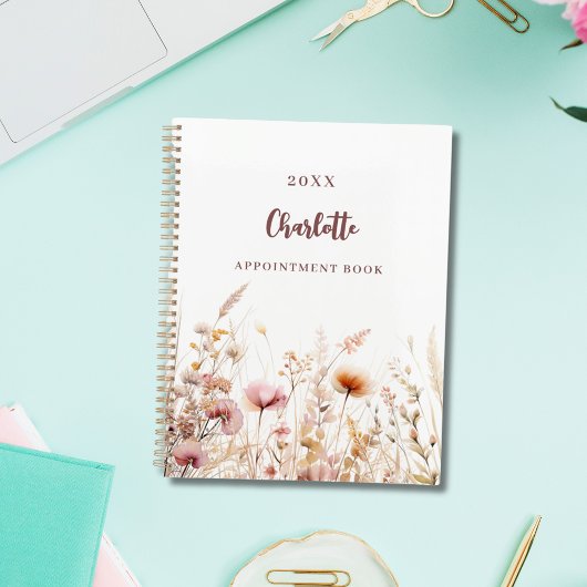Wildflowers roze beige naam afspraken 2026 planner