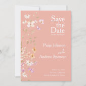 Wildflowers Roze bruiloft Bewaar de datum Kaart (Voorkant)