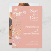 Wildflowers Roze bruiloft Bewaar de datum Kaart (Voorkant / Achterkant)