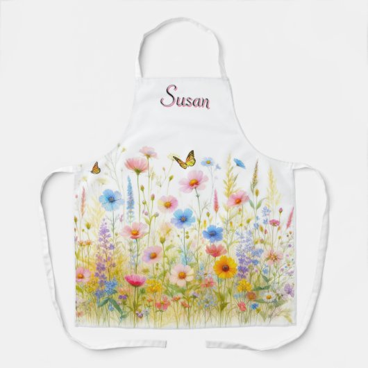 Wildflowers Roze en Blauw Bloemen Print Schort (Voorkant)