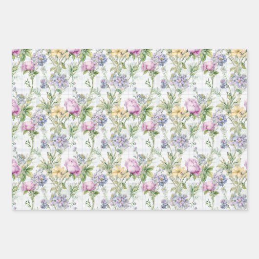 Wildflowers Roze, Paarse, Geel Inpakpapier Vel (Voorkant 2)