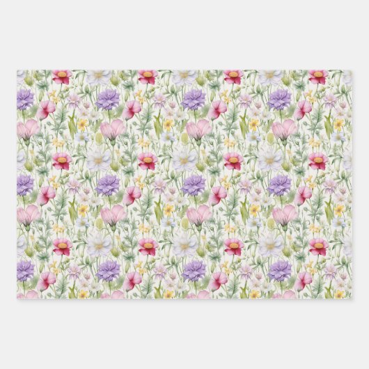  Wildflowers Roze, Paarse, Wit, Geel Inpakpapier Vel (Voorkant)
