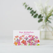 Wildflowers Roze Rode Waterverf Visitekaartje (Staand voorkant)