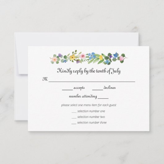 Wildflowers RSVP met menu selectie reactie Kaart (Voorkant)