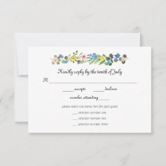 Wildflowers RSVP met menu selectie reactie Kaart