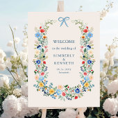 Wildflowers Rustic Blue Bow Wedding Welkom Poster