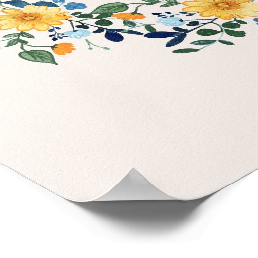 Wildflowers Rustic Blue Bow Wedding Welkom Poster (Hoek)