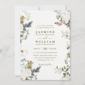 Wildflowers Rustic Elegant Modern QR Code Wedding Kaart (Voorkant)