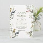 Wildflowers Rustic Elegant Modern QR Code Wedding Kaart (Staand voorkant)