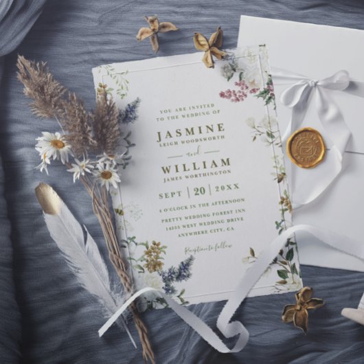 Wildflowers Rustic Elegant Modern QR Code Wedding Kaart