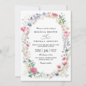 Wildflowers Rustic Elegant Modern QR Code Wedding Kaart (Voorkant)