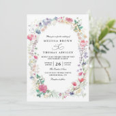 Wildflowers Rustic Elegant Modern QR Code Wedding Kaart (Staand voorkant)