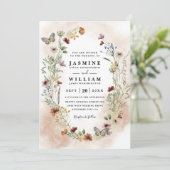 Wildflowers Rustic Elegant Modern QR Code Wedding Kaart (Staand voorkant)