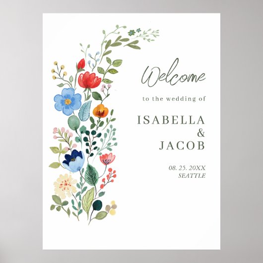 Wildflowers Rustic Garden Wedding Welkom Poster (Voorkant)
