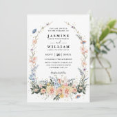 Wildflowers Rustic Spring Dusty QR Code Wedding Kaart (Staand voorkant)