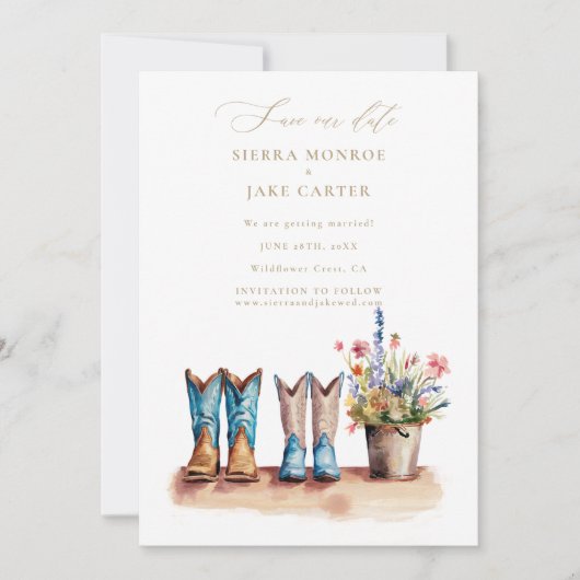 Wildflowers Rustiek Chic Foto Huwelijk Save Datum Kaart (Voorkant)