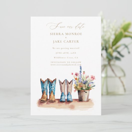 Wildflowers Rustiek Chic Foto Huwelijk Save Datum Kaart (Staand voorkant)