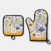  Wildflowers Rustiek Elegant Monogrammed Ovenwant & Pannenlap Set (Voorkant)