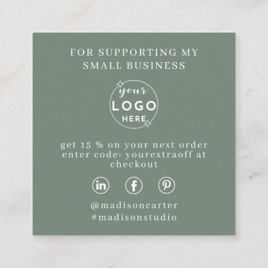 Wildflowers Sage Green Boho Bestellen Dank u Vierkante Visitekaartje (Achterkant)