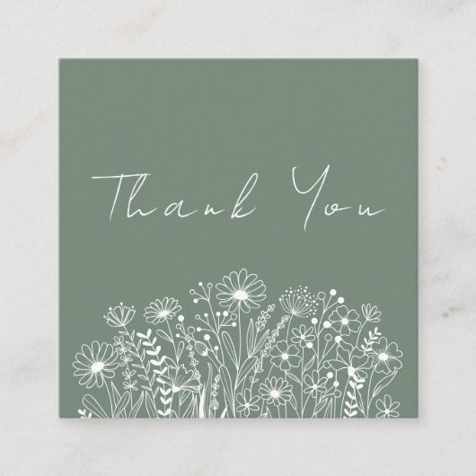 Wildflowers Sage Green Boho Bestellen Dank u Vierkante Visitekaartje (Voorkant)