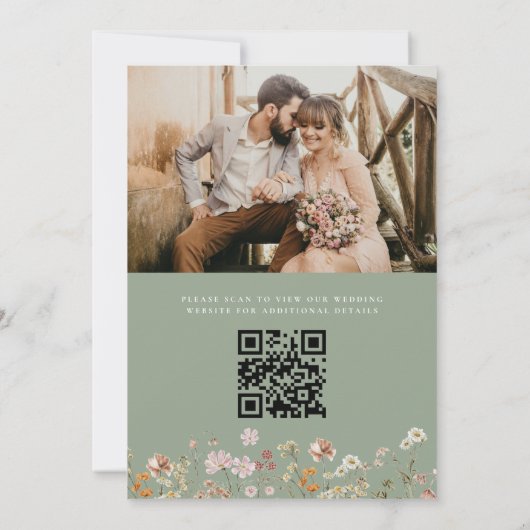 Wildflowers Sage Green Foto QR Code Bewaar de datu Save The Date (Achterkant)