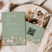Wildflowers Sage Green Foto QR Code Bewaar de datu Save The Date