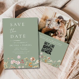 Wildflowers Sage Green Foto QR Code Bewaar de datu Save The Date