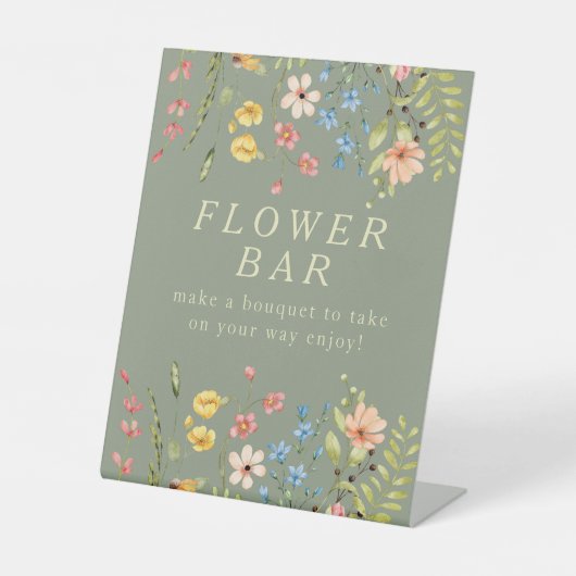 Wildflowers Sage Vrijgezellenfeest Flower Bar Sign Reclamebord Met Voetstuk (Voorkant)