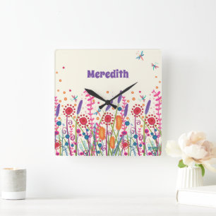 Wildflowers Schattigee trendy gepersonaliseerde in Vierkante Klok