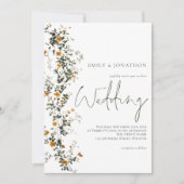 Wildflowers Script Sage Yellow Wedding Kaart (Voorkant)