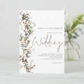 Wildflowers Script Sage Yellow Wedding Kaart (Staand voorkant)