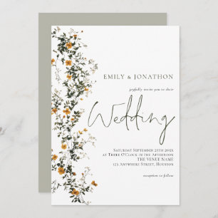  Wildflowers Script Sage Yellow Wedding Kaart
