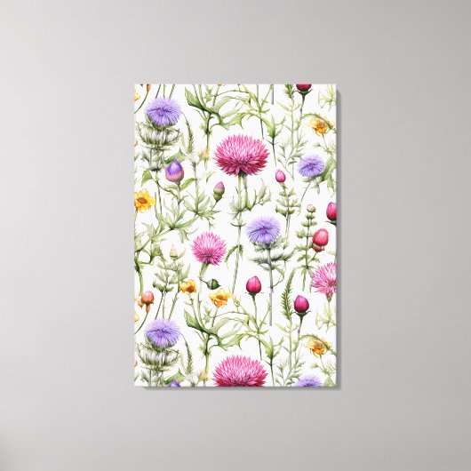 Wildflowers Seamless Pattern Premium Wrapped  Canvas Afdruk (Voorkant)