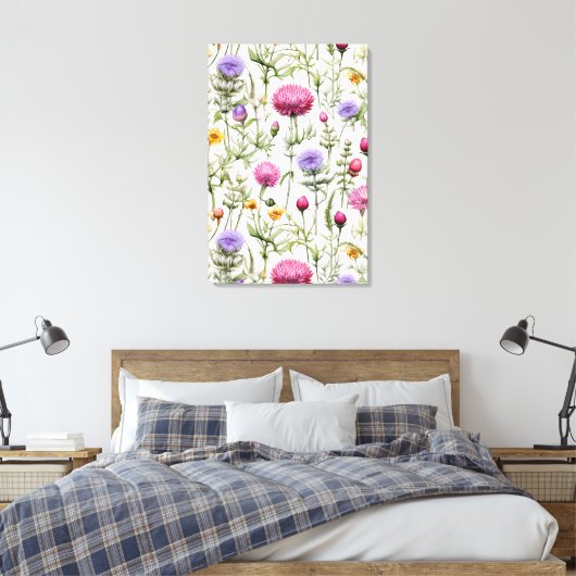 Wildflowers Seamless Pattern Premium Wrapped  Canvas Afdruk (Insitu (Slaapkamer))