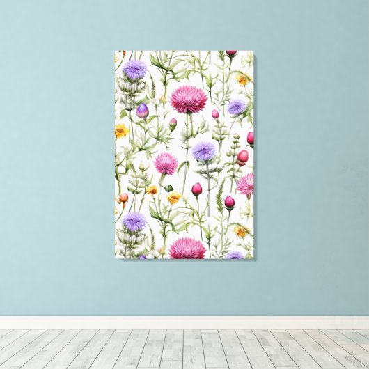Wildflowers Seamless Pattern Premium Wrapped  Canvas Afdruk (Insitu (Houten vloer))