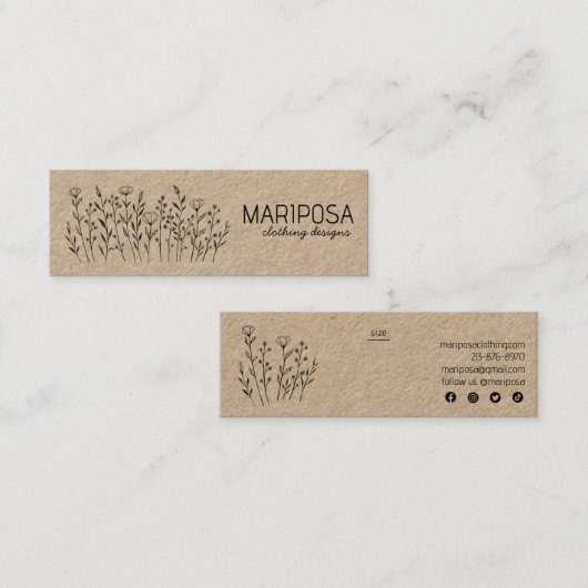 Wildflowers Social Icons KRAFT Custom Size Tag  Mini Visitekaartje (Voorkant / Achterkant)