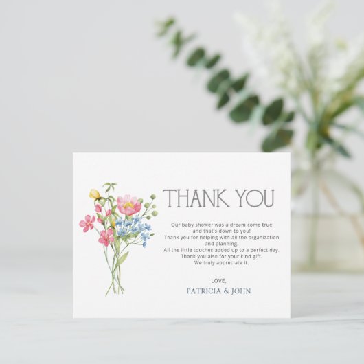 Wildflowers Spring Baby shower Dank je wel Briefkaart (Staand voorkant)