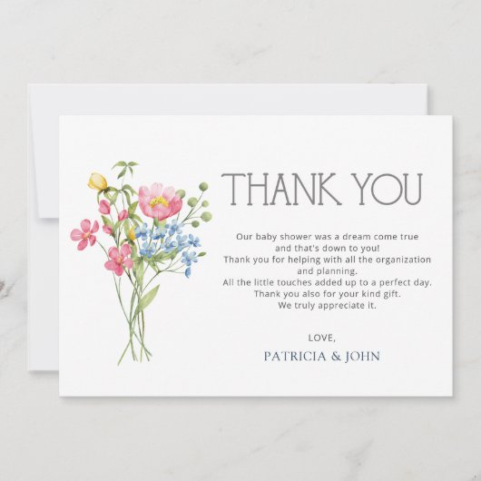 Wildflowers Spring Summer  Baby shower Bedankkaart (Voorkant)