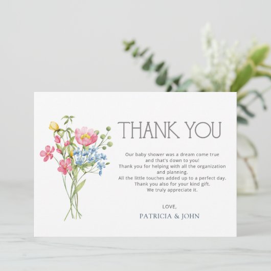 Wildflowers Spring Summer  Baby shower Bedankkaart (Staand voorkant)