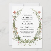 Wildflowers Spring Wreath Rustic QR Code Wedding Kaart (Voorkant)